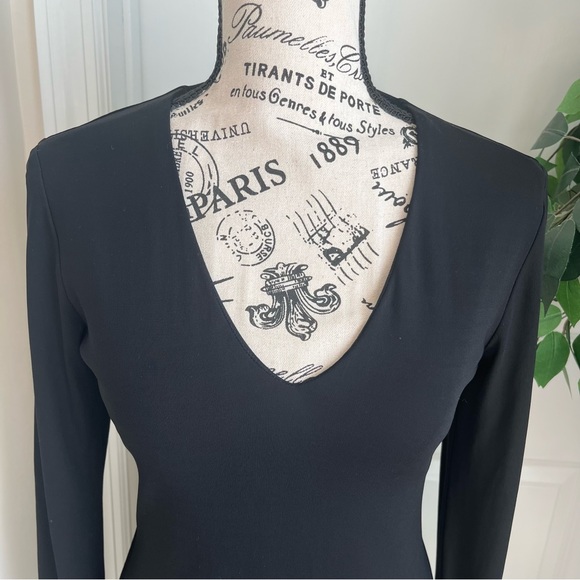 Barney’s New York Long Sleeve V-Neck Midi Cocktail Dress Black Sz 8 - Picture 3 of 16